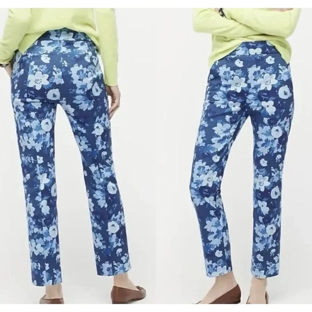 J.crew Remi Ankle Pants Floral watercolor Blue Size 8 Womens new AJ333